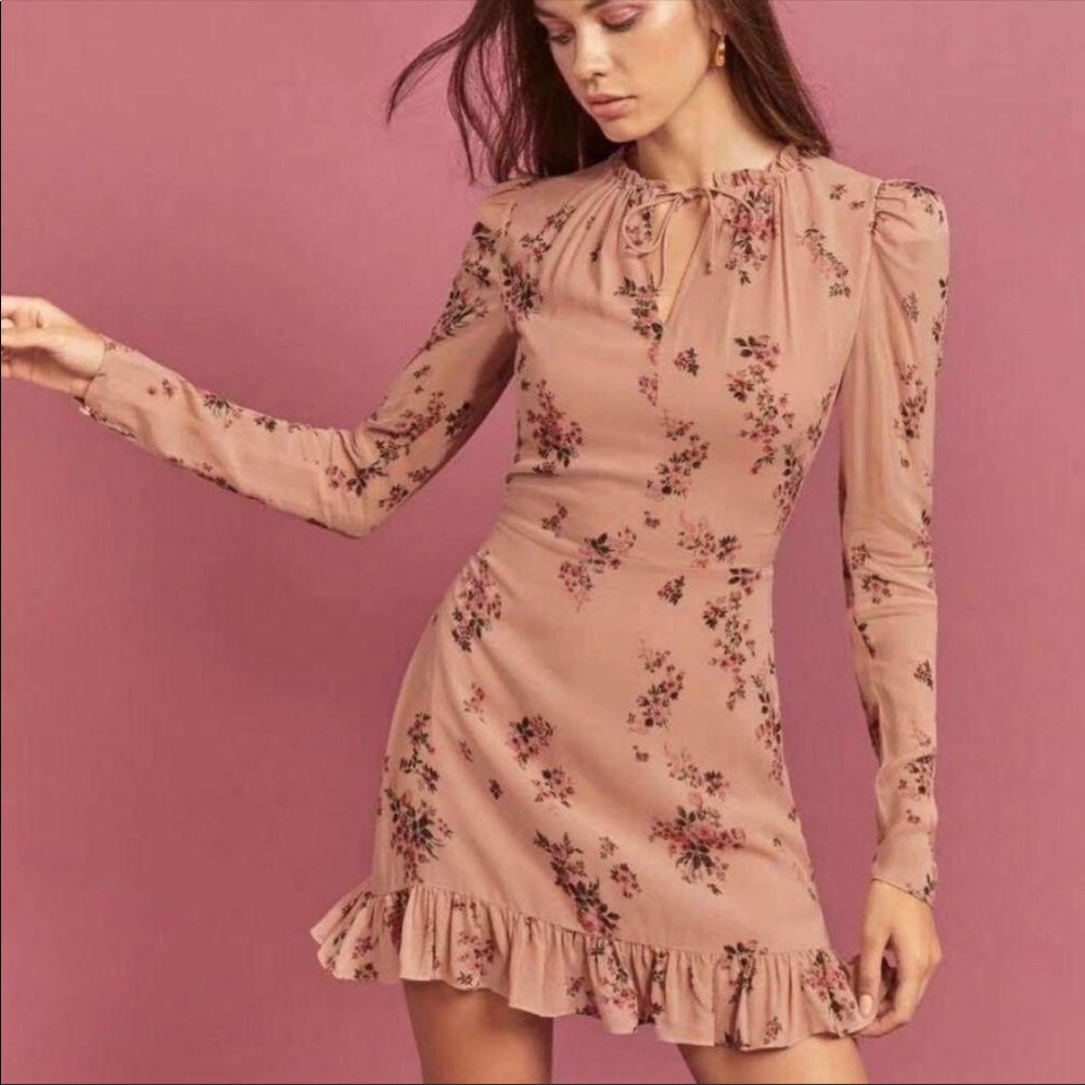 Reformation Pink Mauve Marcy Long Sleeve Mini Dress in Lorena Print Size 0